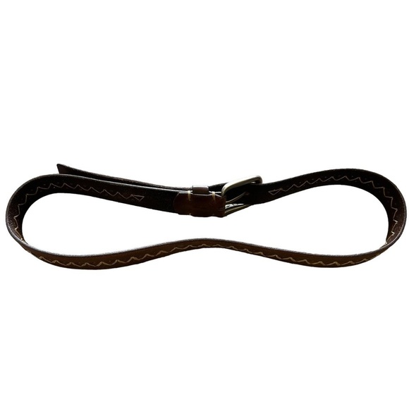 Zig Zag Stitching Embroidery Western Genuine Leather Brown Belt main image 5